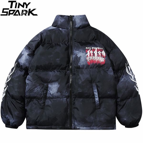 

mens hip hop oversized jacket parka streetwear harajuku tie dye illusion print jacket cotton winter padded jacket coat warm 201204, Black