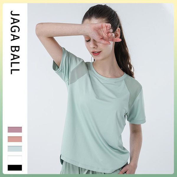 

yoga outfits workout for women short-sleeved t-shirt shirts loose mesh back fitness gym quick-drying sports 1, White;red