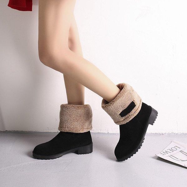 

2020 women shoes snow boots ladies winter flock warm plush boots ankle short bootie outside shoes botas, Black