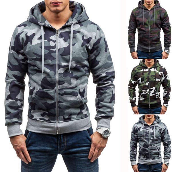 

2019 new autumn personalized zipper camouflage hooded sweater men's pullover hoodies for men sportswear baseball sweatshirt, Black