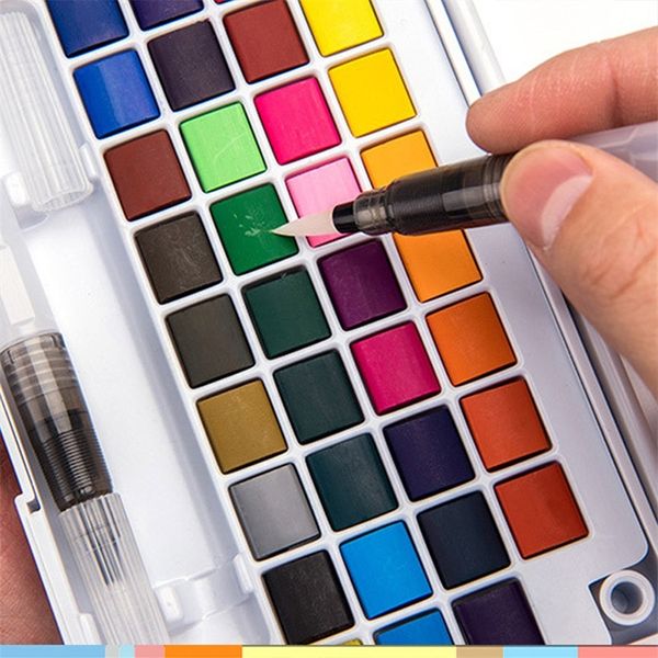 48 cores pigmento tintas de aquarela sólida conjunto com cor de água portátil pincel caneta profissional pintura arte suprimentos para crianças 201226