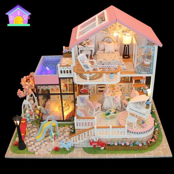 

kids wooden miniature dollhouse children diy doll house child handmade assembly model house toy boy girl dollhouse birthday gift y200704