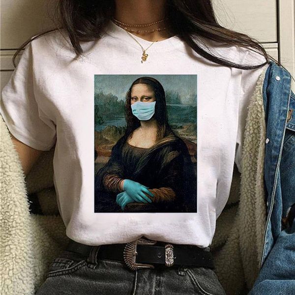 Summer Fashion Women Casual Funny White Mona Lisa T Shirt Tee Shirts T-shirt femminile a maniche corte Tumblr Cute Tshir