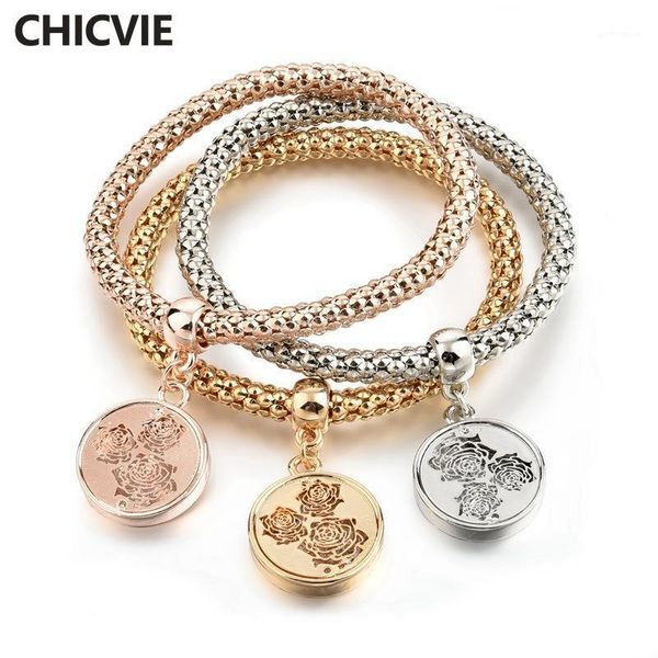 

chicvie 3 pcs/set custom hollow flower handmade bracelets & bangles charms for jewelry making for women plant bracelet sbr1701201, Golden;silver