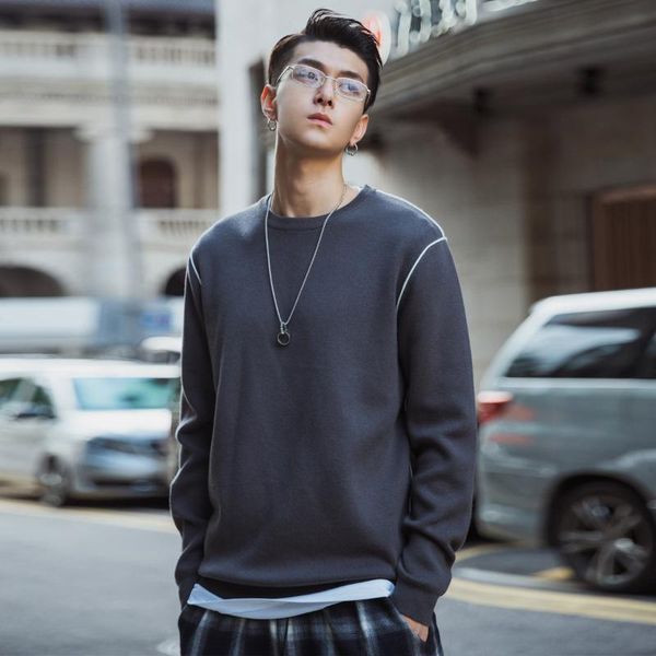 

winter male knitted sweater oversized warm pullovers solid slim sweater streetwear boy casual outerwear fashion o-neck, White;black