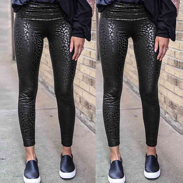 

womens printing high waist leggings for fitness casual trousers leather tight leggings pants leggins, Black
