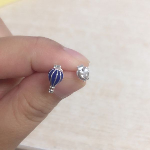 

blue air balloon and hearts stud earring women girls summer jewelry for 925 sterling silver earrings with box for shipping, Golden;silver