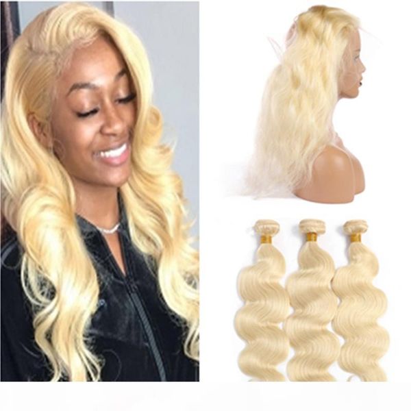 

bleach blonde indian virgin hair weaves with 360 frontal closure #613 blonde body wave human hair 3bundles with 360 lace frontal 22.5x4x2&qu, Black;brown
