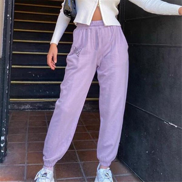 

women's pants & capris butterfly embroidery women trousers harajuku joggers wide leg sweatpants street style high waist loose female, Black;white