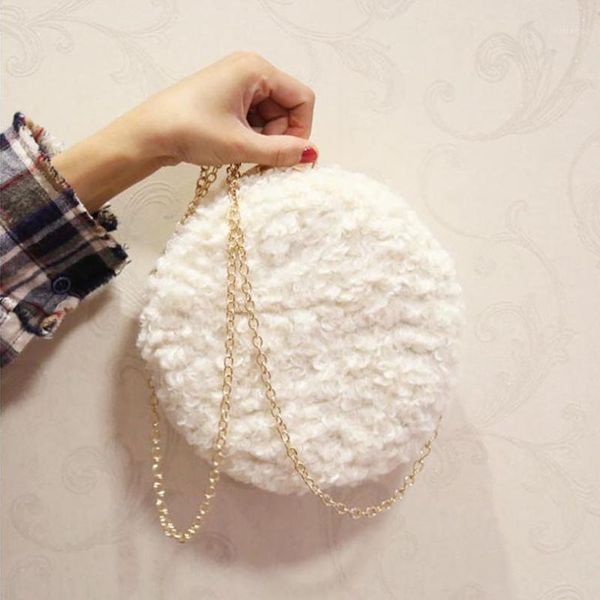 

evening bags women lambswool clutch lady round shaped shaggy handmade beaded chain shoulder purse bags1