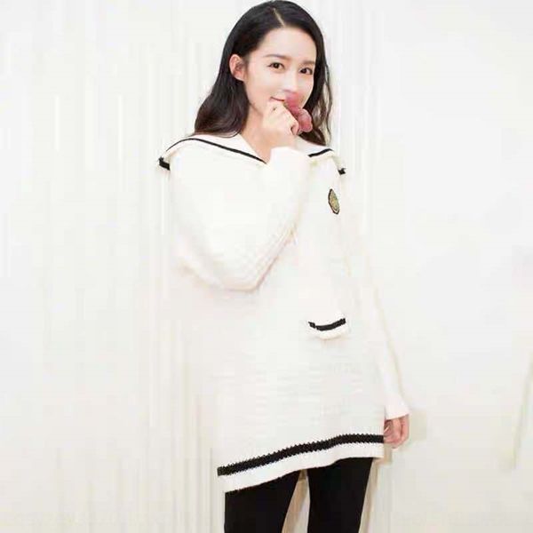 

ouyang nana knitwear sweater knitted sweater qi weili qinstarsame styleautumn and winter 2020style loose navy collar sweaterfemale knitwear, White;black