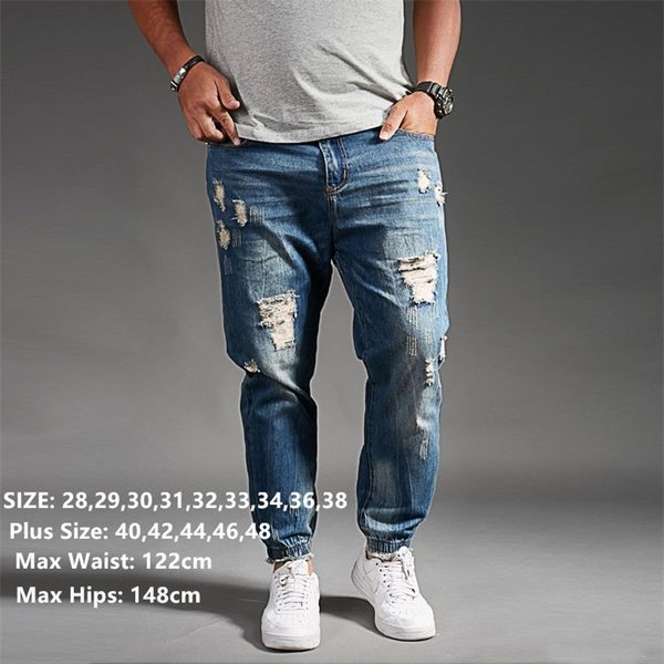 

ripped jeans for men blue black denim mens jean homme harem hip hop plus size trousers 44 46 48 mens uomo fashions jogger pants 201223