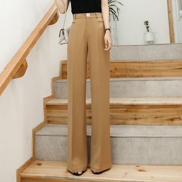 

2020 new high waisted straight solid color wide leg pants women plus size elegant slimming business trousers s to 5xl, Black;white