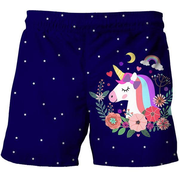 

cartoon unicorn quick-drying beach fashion men's and women's children 3d casual printing children's pants 4t-14, Black;red