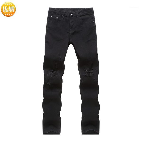 

mens denim straight jeans with distressed destroy wash casual mid waist jeans1, Blue