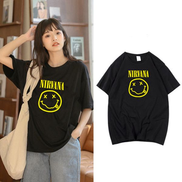 

new harajuku женская футболка nirvana smiley print с короткими рукавами tees tees мода повседневная футболка женская одежда футболки, White