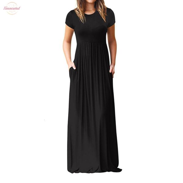 

longo floor length dress women o neck casual pockets short sleeve loose party dress vestido de festa designer clothes, Black;gray