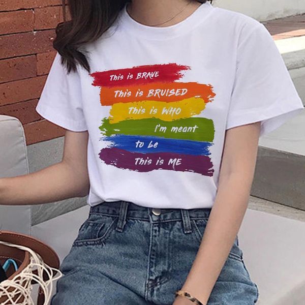 

lesbian lgbt harajuku ullzang t shirts women 90s gay pride graphic t-shirt rainbow cartoon print tshirt fashion o-neck tee, White