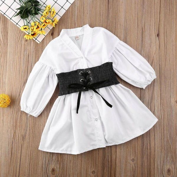 

girl's dresses baby girls dress clothes long puff sleeve waist white a-line shirt outfit, Red;yellow