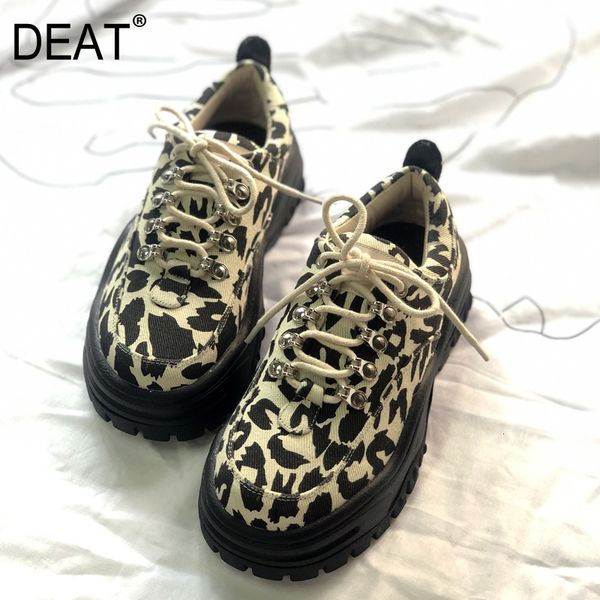 

deat] 2020 round toe bandage canvas leopard print single shoes thick bottom shoes women new spring autumn fashion tide 19i-a264 1007, Black;white