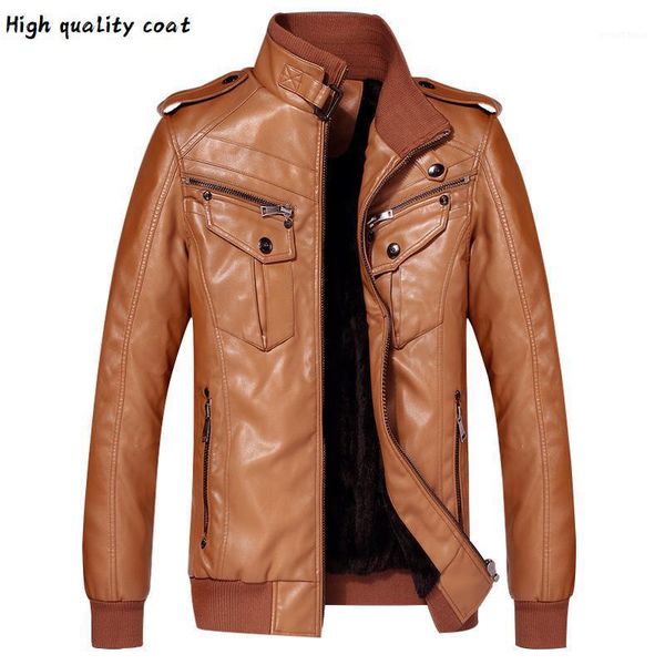 

2020 winter motorcycle leather clothing men's plus velvet thickening plus size thermal fashion leather jacket1, Black