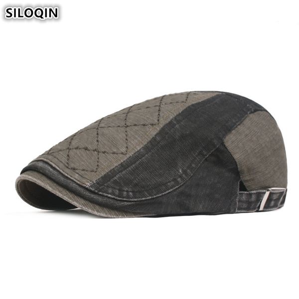 

berets siloqin 2021 men's cotton novel personality men brands hat adjustable size retro splice dad's beret hats snapback cap, Blue;gray