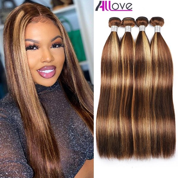 

allove highlight body wave ombre color 4/27 straight brazilian hair wefts human hair bundles orange ginger virgin hair extensions, Black