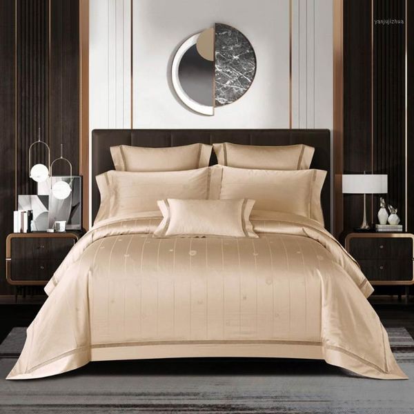

papa&mima satin 100s egyptian cotton duvet cover set jacquard  king size linens flat fitted sheet1