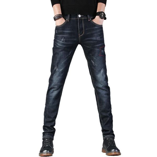

men pencil leg pants trendy brand casual stretch slim straight leg pants new denim spring and summer men's thin jeans, Blue
