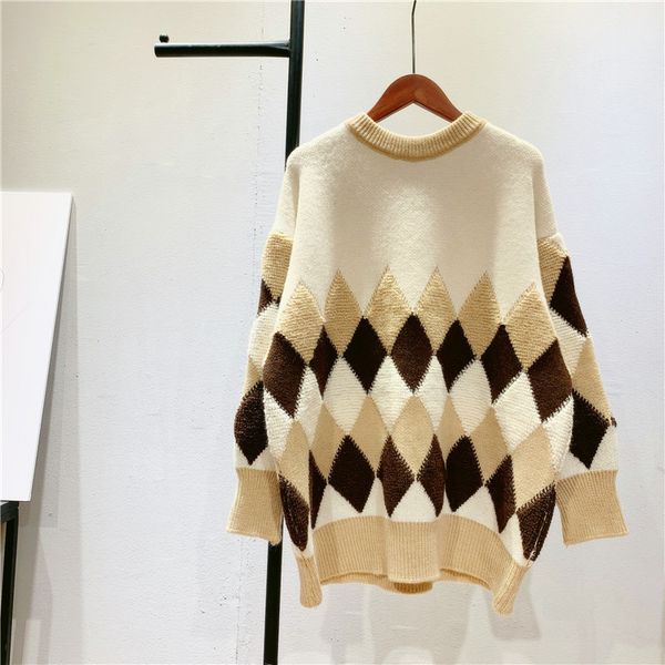 

2021 new autumn o-neck long sleeve color patch warm sweater fashion winter casual women pullovers pull femme 88wx, White