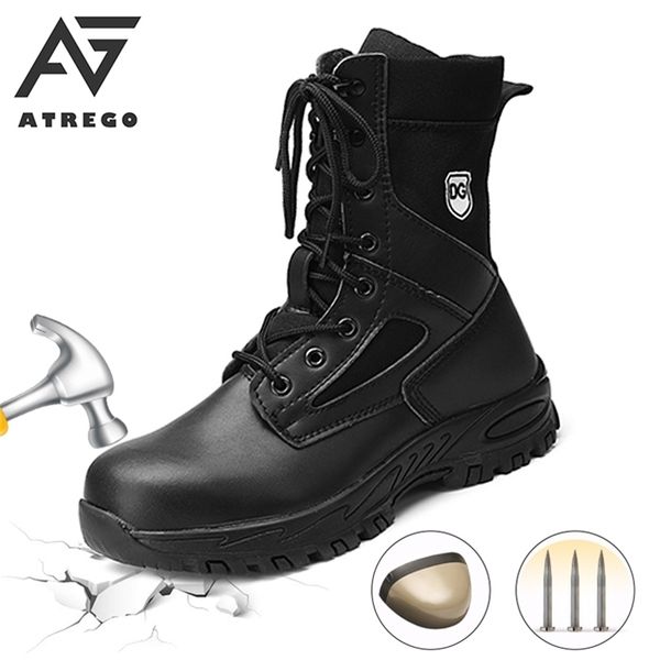 

atrego leather winter plush warm non-slip men safety work shoes with steel toe male waterproof military ankle boots y200915, Black;brown