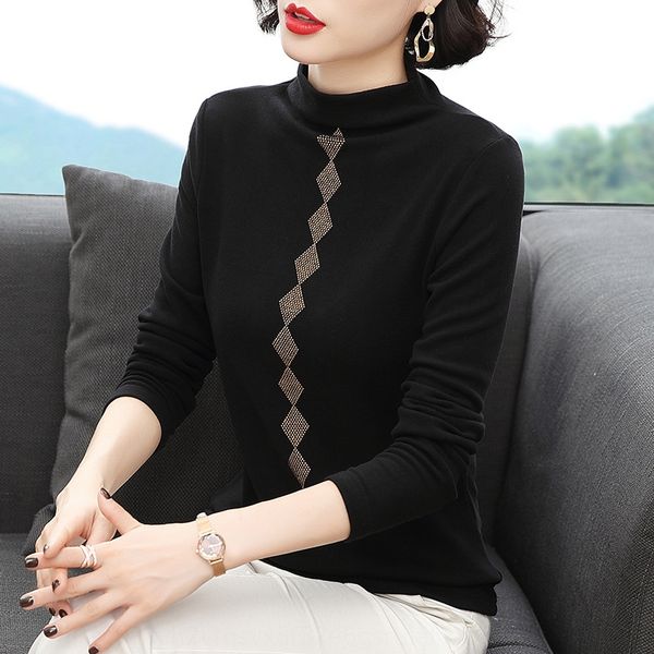 

half high collar bottoming long sleeve for women autumn winter 2019 new double faced velvet mother t-shirt t-shirt slim and drill 5g, White