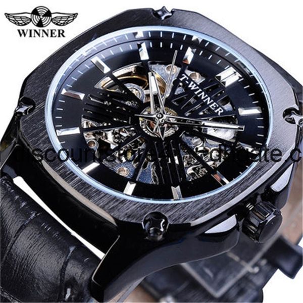 

winner style men's fashion leisure hollow out mechanical movement automatic mechanical watch, Slivery;brown