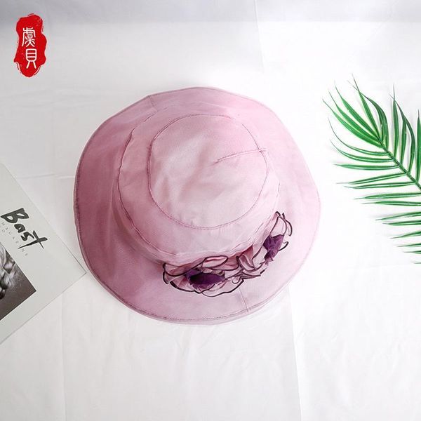 

real silk sunscreen bucket pink flower hat women summer casual wide brim sun cap girl foldable natrual silk light hat with rope1, Blue;gray