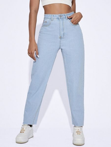 

high waisted raw hem jeans m3xq#, Blue