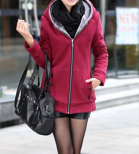 

women sweatshirts autumn winter casual loose warm hoodies outwear long sleeve zipper coat female drop shipping, Black