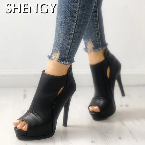 

2019 new women pumps spring fall office shoes breathable hollow out square heel boots woman platform heels party wedding shoes t200525, Black