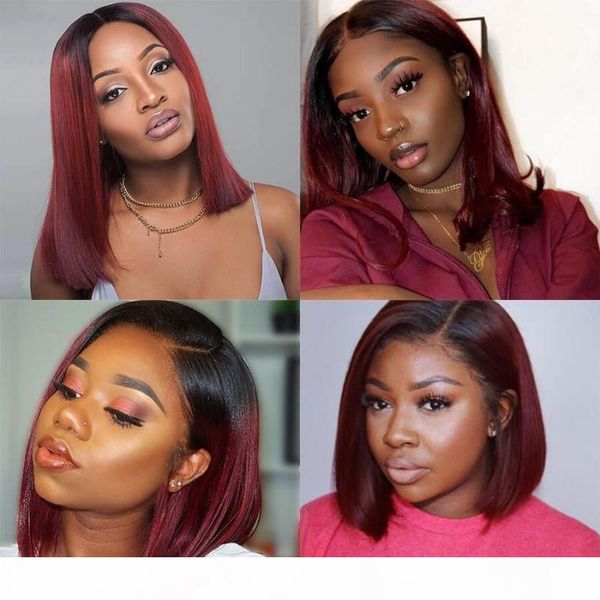 

poker face straight short bob t part lace front human hair wigs brazilian 613 blonde lace frontal wig for women transparent, Black;brown