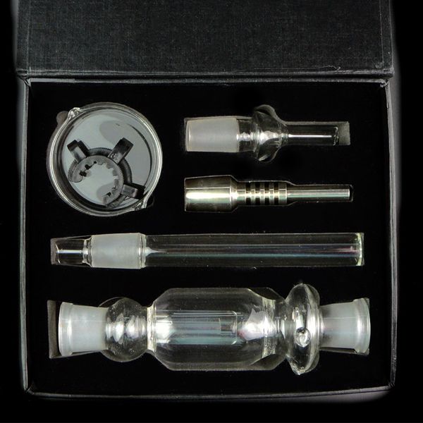 Kits de vidro NC com 14mm 18mm Dicas de titânio Prego Keck Clip Mini NC Cera Aleas Dab Rigs Nector Collector Palha Portátil Fumo Tubos