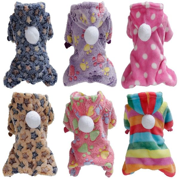 

pet thickened plush warm winter clothing coral plush fabric coral fleece one set with hat warm dog pajamas