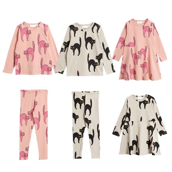 

mini girls pajamas outfits black cat t shirt pants thanksgiving toddler dresses boys clothes christmas kids leggings y200325, White