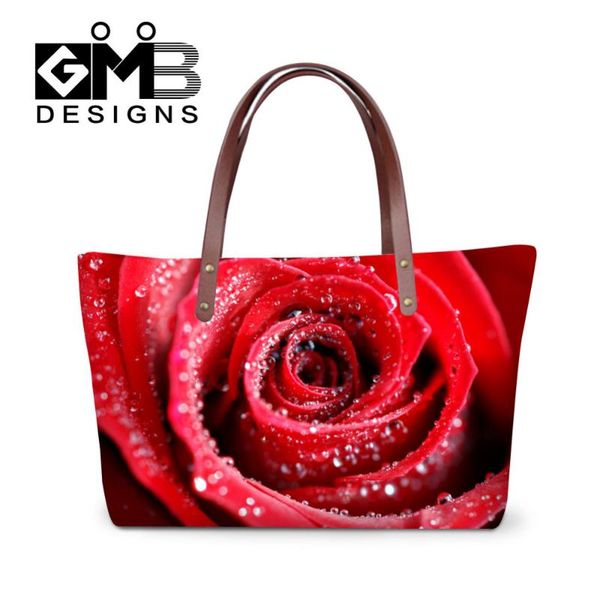 

red rose tote 3d flower print multifunction handbags for women large messenger bag girls casual travel beach bag bolsas feminina