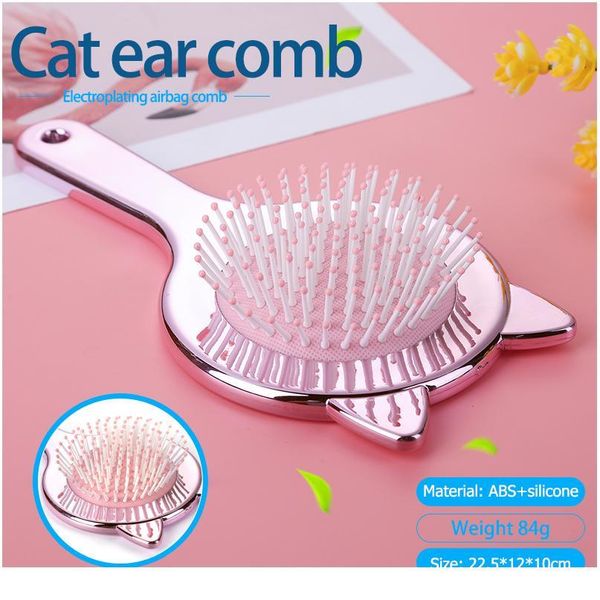 

cute cat ears massage combs salon hairdressing comb hair brush salon hair comb brush hair styling tool hea wmtimm, Silver