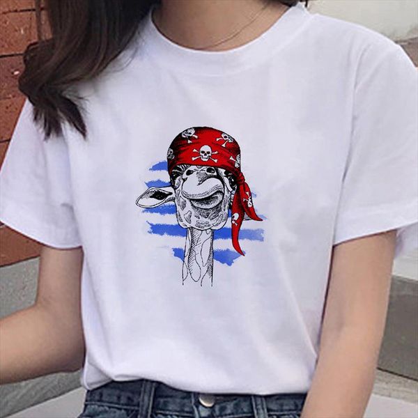 

hipster street short sleeve vintage tshirt funny graphic tees aesthetic clothes oversized t shirt deer print ladies t shirt, White