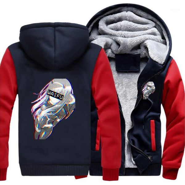 

for male zero two waifu girl anime loose hoodies winter warm street jackets men thick hoodie printed fitted coat sweatshirt1, Black