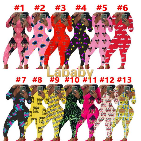 

women jumpsuits rompers designer pajama nightwear bodysuit workout skinny print v-neck long sleeve trousers ladies home pajamas rompers, Gray