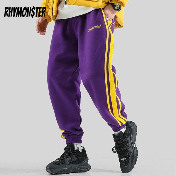 

rhymonster side strips contrast color joggers pants men loose casual sweat pant hip hop track trousers 2021 new cotton sweatpant, Black