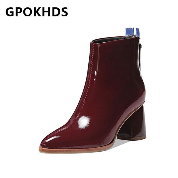 

gpokhds 2021 women ankle boots cow leather winter short plush pointed toe zipper high heels female boots size 39, Black