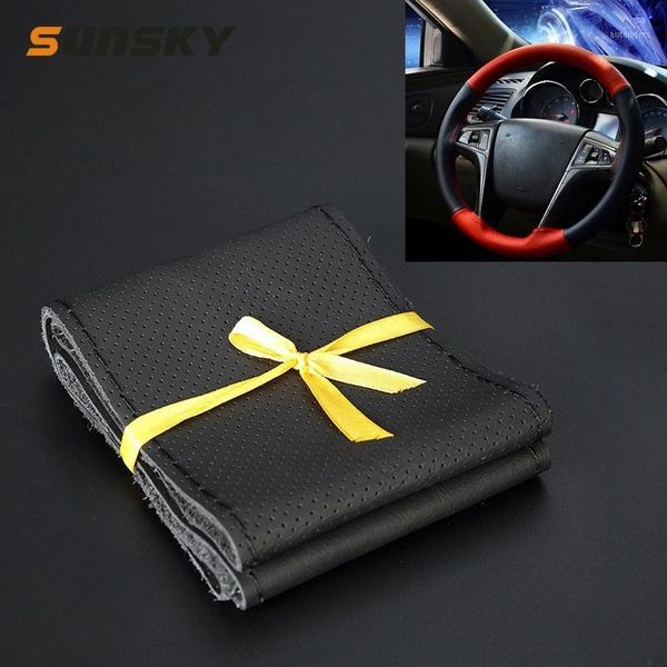 

car genuine leather hand-stitched adaptation steering wheel cover1