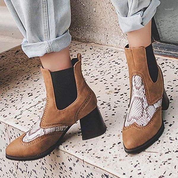 

womens pointed toe boots winter stitching color womens chunky heel boots ladies high heels women's ankle botas1, Black